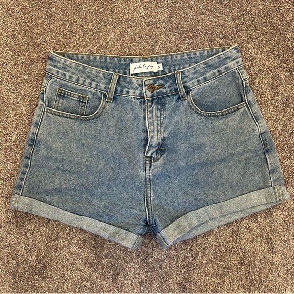 Petal & Pup Women’s Blue Denim Shorts High Rise Stretch Cuffed Mid Length Size S - Picture 2 of 12